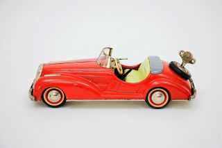 Vintage Distler Clockwork Tin Car Mercedes Benz Cabriolet Convertible Red w/ Key 2