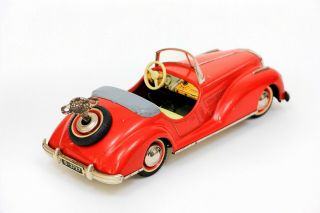Vintage Distler Clockwork Tin Car Mercedes Benz Cabriolet Convertible Red w/ Key 6