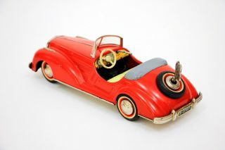 Vintage Distler Clockwork Tin Car Mercedes Benz Cabriolet Convertible Red w/ Key 7