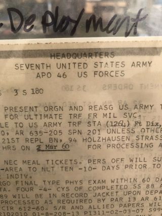 RARE Elvis Presley 7th Army,  Feb 1960 Re - Deployment Papers - 2