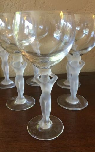 Set of 8 Vintage Frosted Nude Woman Wine Glasses 2