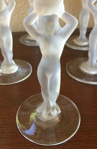 Set of 8 Vintage Frosted Nude Woman Wine Glasses 3