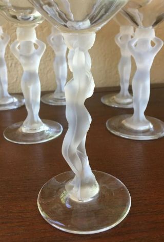 Set of 8 Vintage Frosted Nude Woman Wine Glasses 4