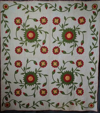 Oh My Fantastic & Early 19th C Antique Democrat Or Whig Rose Quilt 87x79