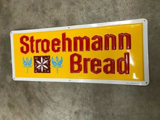 Vintage " Stroehmann Bread " Embossed Metal Sign,  (30 " X 12 "),  Very