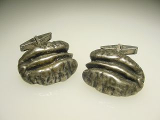 Heavy Vintage Solid Sterling Silver Pecan Nut Custom Made Cufflinks 53.  49 Grams