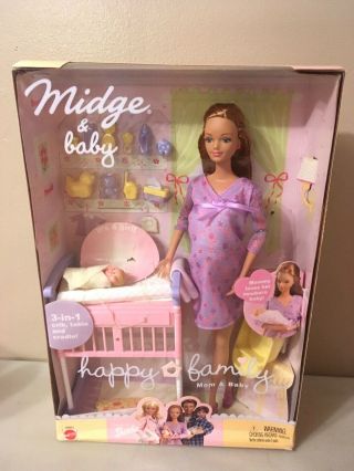 Vintage 2002 Nib Barbie Happy Family Mom & Baby Pregnant Midge Midge & Baby