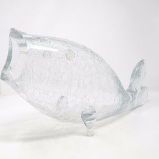 Vintage Mid Century Big 21 " Crackle Clear Glass Fish Blenko Art Glass