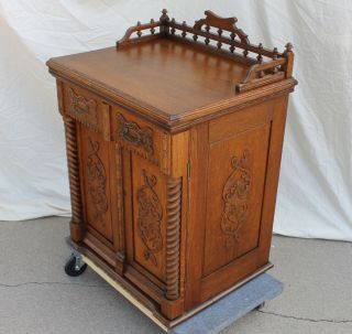 Fancy Antique Oak Sewing Machine Cabinet With Arlington Machine