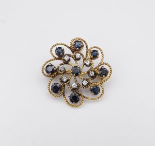 Vtg 14k Yellow Gold 2.  5ct Diamond Sapphire Wreath Brooch Pin Pendant 1 