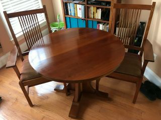 Stickley Cherry Kitchen Dining Table With Two Stickley Chairs