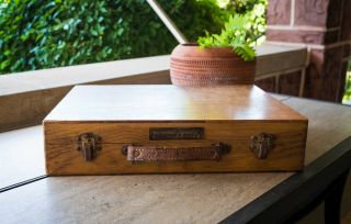 Vintage Antique Permanent Pigments Wooden Art Paint Travel Case Leather Handle