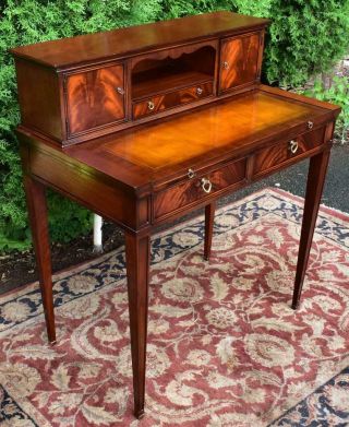 1920s English Regency Mahogany And Leather Top Writing Desk / Secretary Desk