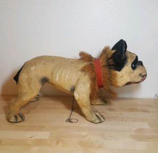 Antique Pull Toy French Bulldog Paper Mache Growler 4