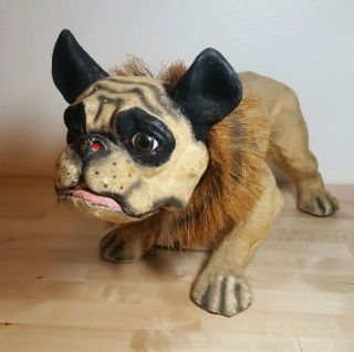 Antique Pull Toy French Bulldog Paper Mache Growler 7