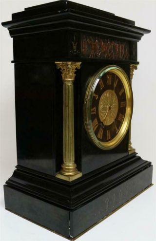 Unusual Antique French 8 Day Black Marble & Bronze 8 Bell Musical Mantel Clock 2