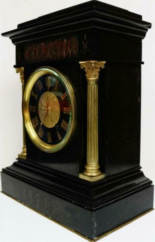 Unusual Antique French 8 Day Black Marble & Bronze 8 Bell Musical Mantel Clock 6