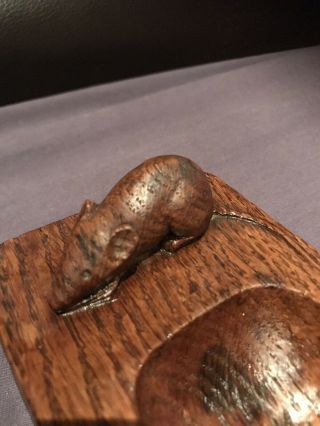 Rare Vintage Robert Thompson Mouseman Solid Carved Oak Pen Tray (1940) 4