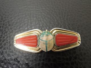Opulent Vtg.  Sterling Silver Egyptian Revival Scarab Beetle Brooch Pin