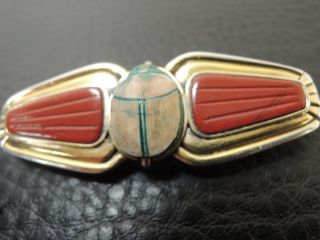 OPULENT Vtg.  Sterling Silver Egyptian Revival Scarab Beetle Brooch Pin 5