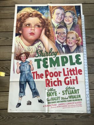 Rare Shirley Temple Movie Poster Poor Little Rich Girl 41x27 Piece
