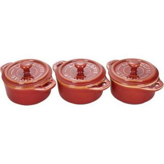 Staub Ceramic Mini Round Cocotte Set Of 3 Ancient (rustic) Red Nib