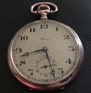Vintage Alpina W/.  800 Fine Two Tone Silver Antique Pocket Watch Running