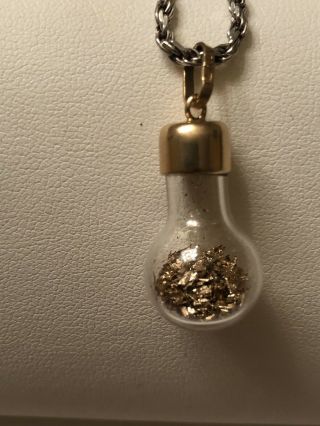 Vintage 14k Gold & Glass Bottle Charm Pendant With Gold Flakes Inside 2 Grams