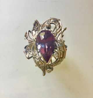 50’s Vintage Antique Deco Color Changing Alexandrite Diamond Palladium Ring S - 6