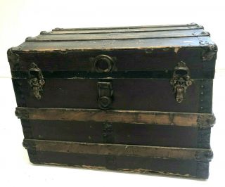 Vintage Wood Steamer Trunk Chest Coffee Table Storage Box Brown Antique Crate 10