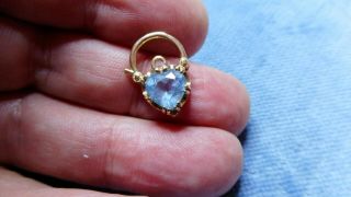 Vintage 9 Ct Gold Heart Padlock Clasp With Blue Heart Shaped Stone N7952