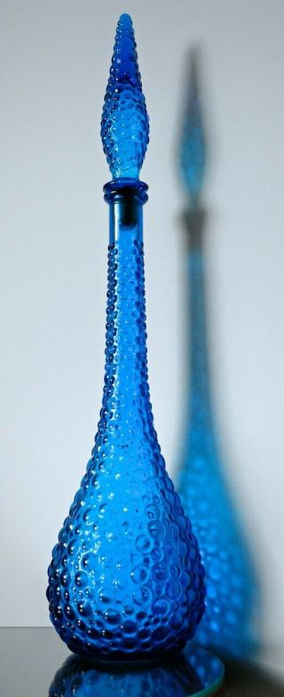 Vintage Empoli Italy Art Glass Bubble Genie Bottle & Stopper Cobalt Blue