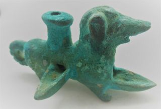 SCARCE ANCIENT LURISTAN BRONZE TRI - PRONGED OIL LAMP IN THE FORM OF A BEAST 2