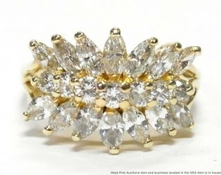 2.  0ctw Fine White Diamond 18k Gold Ring Ladies Vintage Cluster Fashion Sz 7.  75
