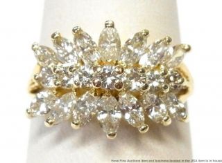 2.  0ctw Fine White Diamond 18k Gold Ring Ladies Vintage Cluster Fashion Sz 7.  75 3