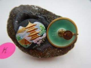 Vintage Toshikane Arita Japanese Porcelain Clip Earrings Mountain Pagoda Temple 4