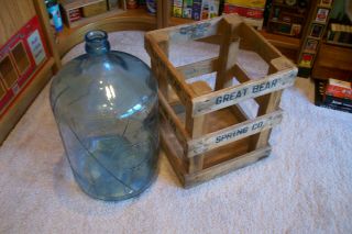 Vintage Glass 5 Gallon water bottle with wooden crate.  Great Bear 7