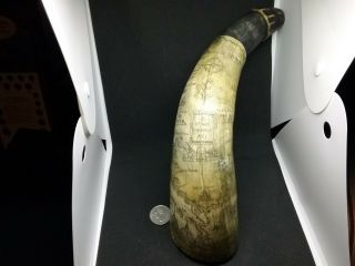 Antique York Powder Horn Carved Ny Map French Indian War 1761 J.  Stiles