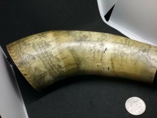 Antique York Powder Horn Carved NY Map French Indian War 1761 J.  STILES 6