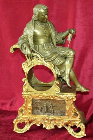 Large Antique French Ormolu & Bronze Clock Case With Seated Figure