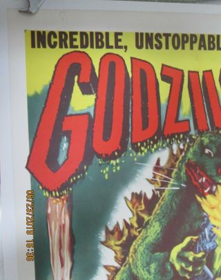 GODZILLA King of the Monsters 0riginal 1956 movie poster near linen RARE 2