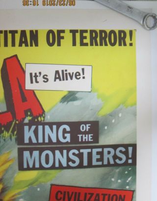 GODZILLA King of the Monsters 0riginal 1956 movie poster near linen RARE 3