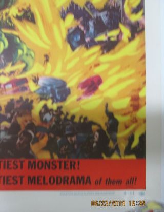 GODZILLA King of the Monsters 0riginal 1956 movie poster near linen RARE 5
