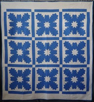 Glorious Handwork Vintage 30s Cornflower Blue & White Applique Star Quilt 82x76