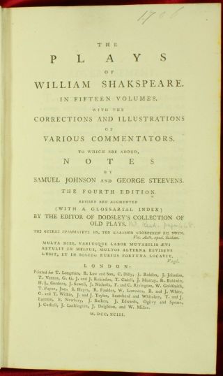 Shakespeare THE PLAYS OF WILLIAM SHAKESPEARE 1793 Johnson & Steevens 15 vols NR 2