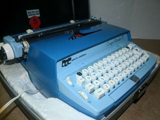 Rare Vtg Blue Smith Corona Cougar Automatic 12 Electric Typewriter W/ Case,  Key
