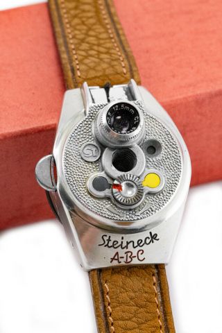 (184) RARE STEINECK ABC subminiature spy watch camera w/125/2.  5 lens IB box L@@K 2