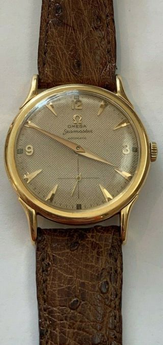 Ca.  1950 Vintage 18k.  Solid Gold Omega Automatic Cal.  343 Rare Waffle Dial