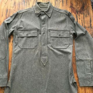 Vtg Antique 30s 40s Heather Grey Pullover Chinstrap Work Utility Field Shirt