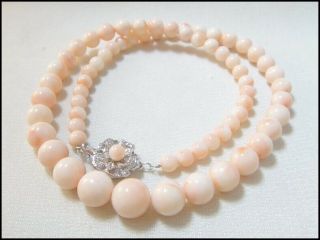 Vintage Silver Japanese Natural Pink Angel Skin Coral Bead Necklace 38g 47.  5cm